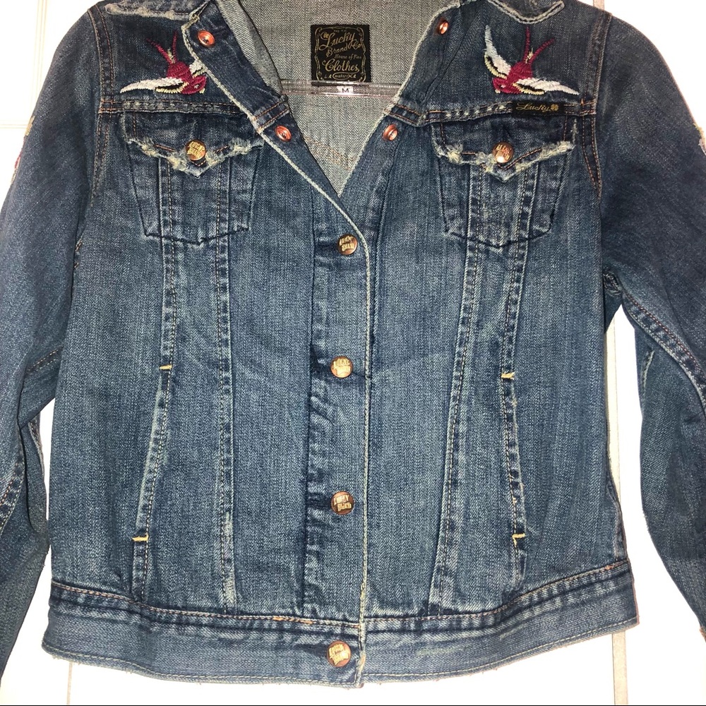 Lucky Brand Denim True Love is Forever Tattoo Jacket Medium - Picture 6 of 16